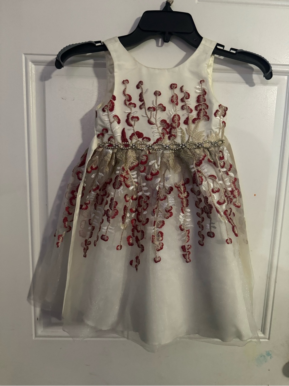 Ivory and Red Embroidered Girls' Party Dress